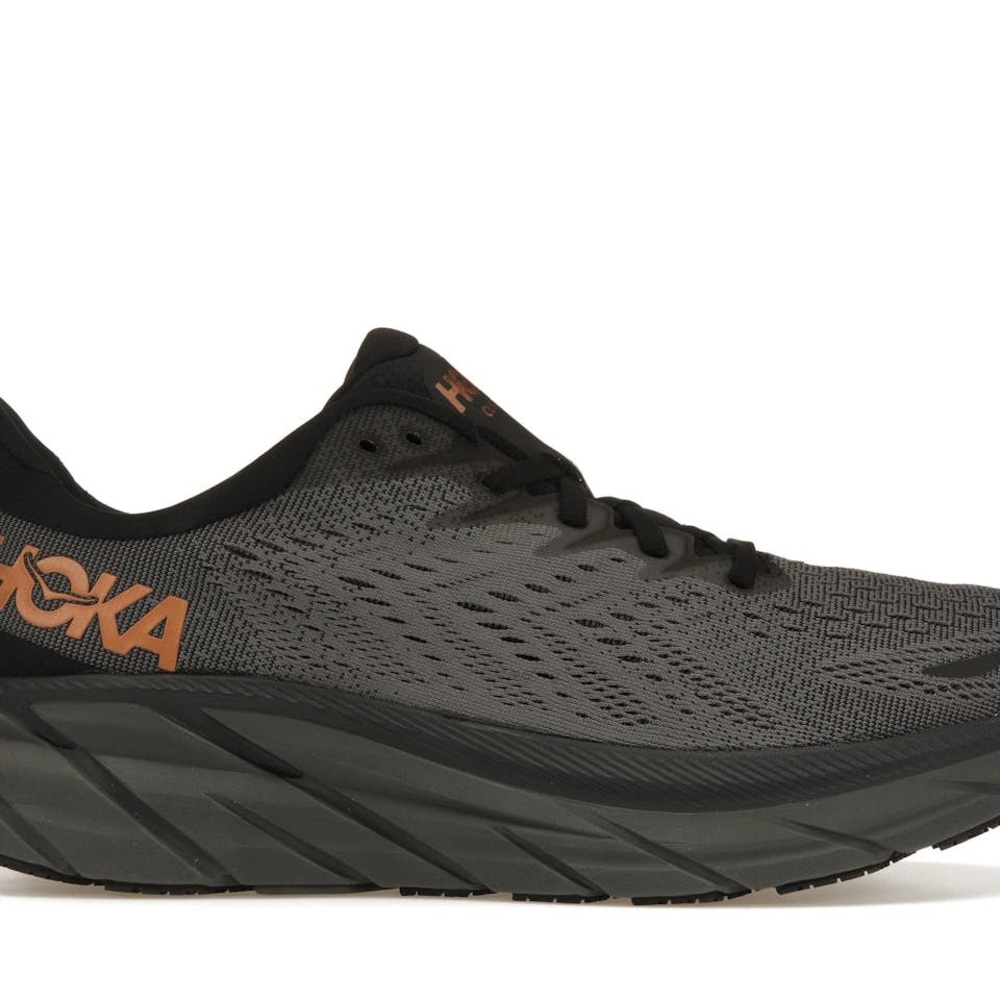 Hoka Women's Gray Clifton 8 Running Shoe with Orange Logo Accent - Picture 2 of 10